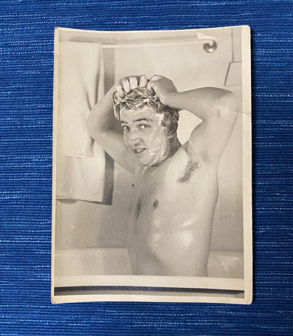 Vintage Man Washing His Hair in Bath Old Photograph B/W Photo 5x7 91B